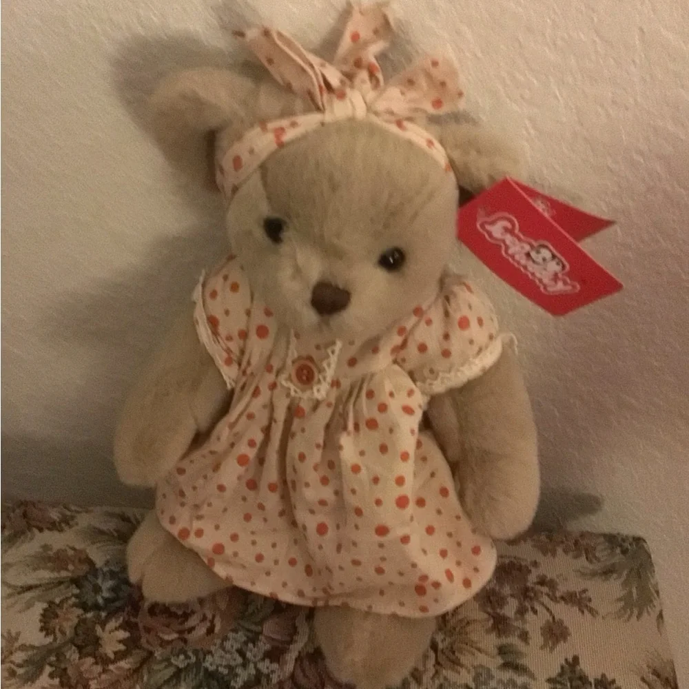 Suepcuddly 5 Way Jointed Teddy Bear Posed 13” Plush Toy In Polka Dot Dress